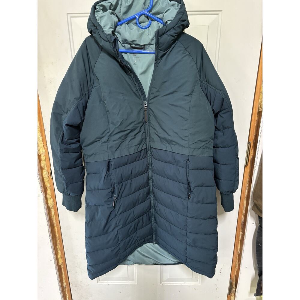 All In Motion Women's Teal Green Puffer Jacket Coat Long Length Hooded Sz 2XL